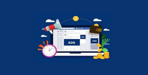 imagen de un ordenador portátil con dibujos de anuncios representando los paid media mas importantes del mercado del emarketing, 